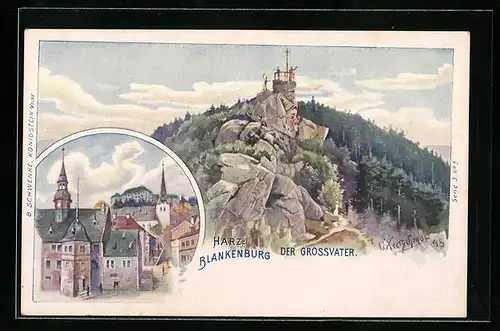 Künstler-AK Schwenke Ser. 3 Nr. 5: Harz, Blankenburg, Der Grossvater, Berg mit Gesicht / Berggesichter