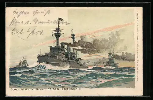 AK Schlachtschiff Kaiser Friedrich III. auf hoher See