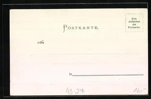 Lithographie Hamburg, Hafenpartie mit Quai-Speicher, Barkasse und Kahnfahrer