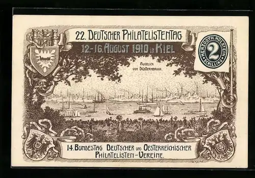 Künstler-AK Kiel, 22. Deutscher Philatelistentag 1910, Ausblick von Düsternbrook