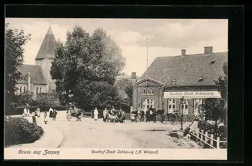 AK Zarpen, Gasthof Stadt Schleswig mit Pferdekutsche