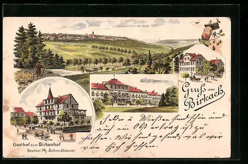 Lithographie Birkach, Gasthof zum Birkenhof, Schloss Hohenheim