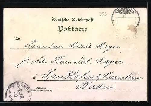 Lithographie Warburg, Burg-Kapelle, Schulgebäude, Kaisl. Postamt