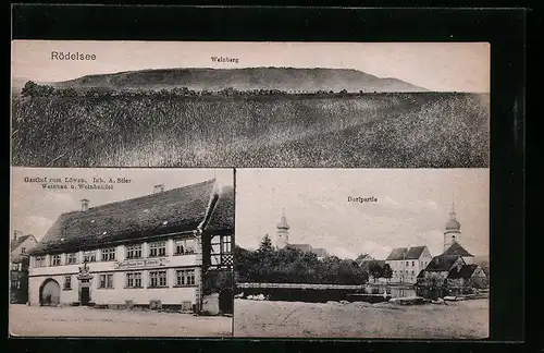 AK Rödelsee, Gasthof zum Löwen, Weinberg, Dorfpartie