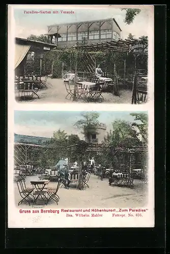 AK Bernburg, Restaurant zum Paradies, Garten mit Veranda