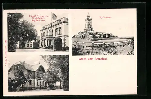 AK Rathsfeld, Gasthaus, Fürstl. Schwarzb. Rudolst. Jagdschloss, Kyffhäuserdenkmal