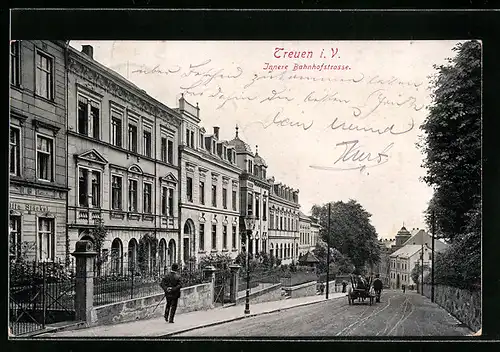 AK Treuen i. V., Blick in die innere Bahnhofstrasse