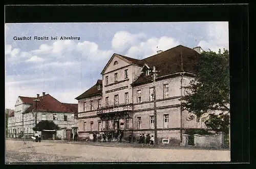 AK Rositz, Strasse mit Gasthof Rositz
