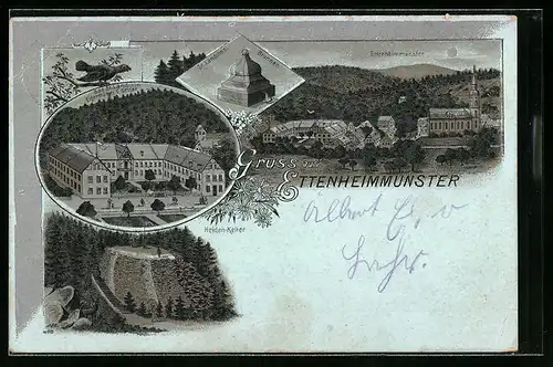 Lithographie Ettenheimmünster, Ortsansicht, Heiden-Keller