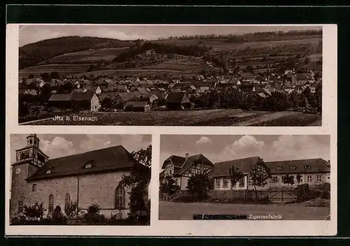 AK Ifta b. Eisenach, Ortsansicht mit Zigarrenfabrik u. Kirche