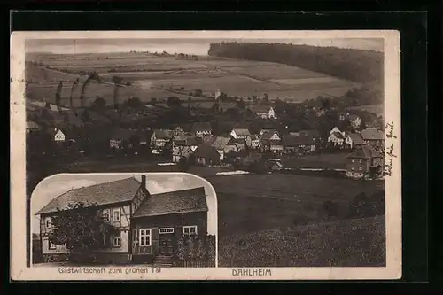 AK Dahlheim i. Niestatal, Ortsansicht m. Gasthaus zum grünen Tal, Bes. Heinrich Schäfer