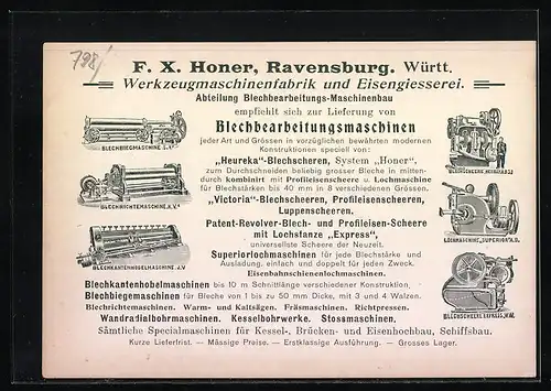 Lithographie Ravensburg, Reklame für F. X. Honer, Grosswerkzeugmaschinenbau u. Eisengiesserei