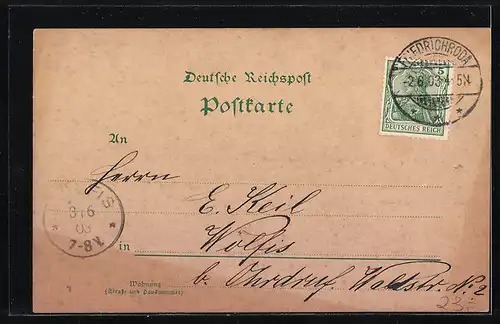 Lithographie Friedrichroda, Panoramablick auf den Ort