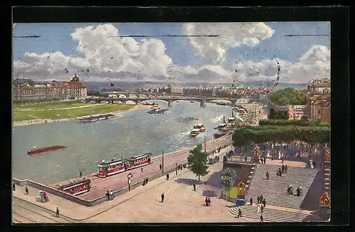 AK Dresden, Ministerien, Elbeblick und Brühl`sche Terrasse