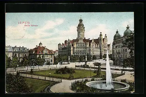 AK Leipzig, Neues Rathaus mit Strassenbahn