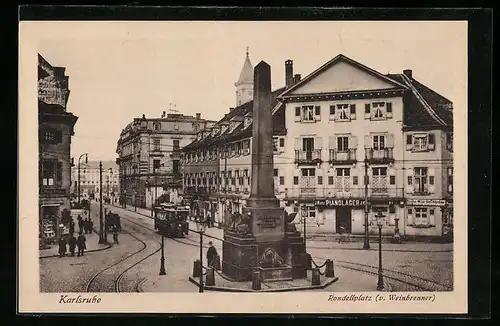 AK Karlsruhe, Strassenbahn am Rondellplatz
