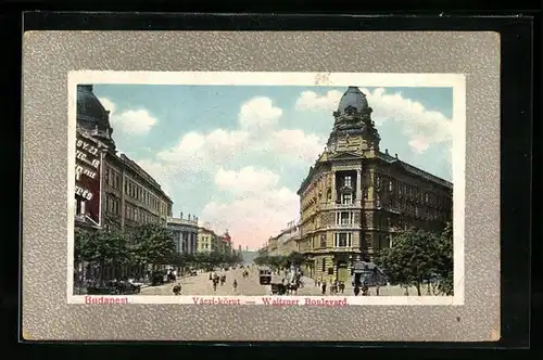 AK Budapest, Waitzner Boulevard mit Strassenbahn