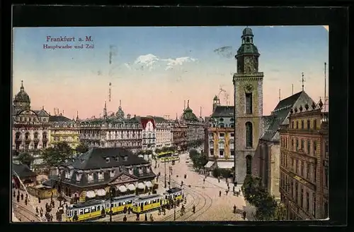 AK Frankfurt a. M., Hauptwache u. Zeil mit Strassenbahn
