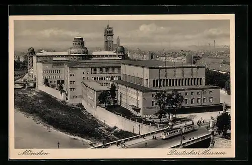 AK München, Deutsches Museum mit Strassenbahn