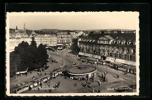 AK Graz, Strassenbahn am Jakominiplatz