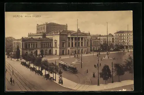 AK Leipzig, Neues Theater mit Strassenbahn