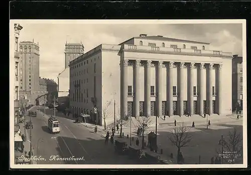 AK Stockholm, Strassenbahn vor dem Konzerthaus