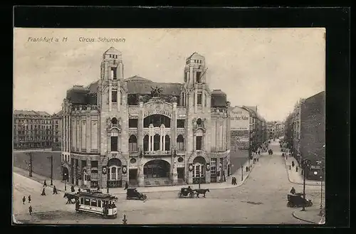 AK Frankfurt a. M., Strassenbahn vor Circus Schumann