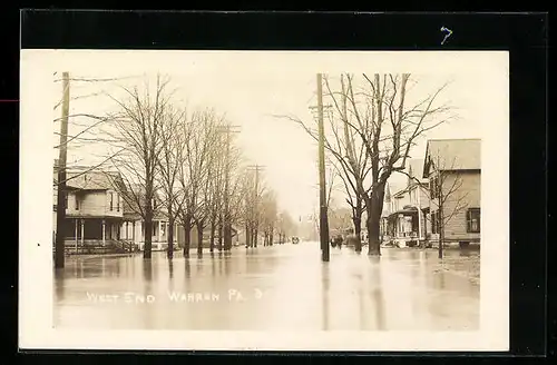 AK Warren, PA, West End, Strassenpartie bei Hochwasser