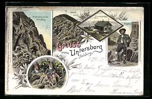 AK Untersberghaus, Berghütte, Bergführer, Dopplersteig auf den Untersberg i. Salzburg