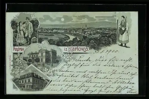 Mondschein-Lithographie Karlovac, Kuca J. Sagana, Zorin Dom, Grad Karlovac