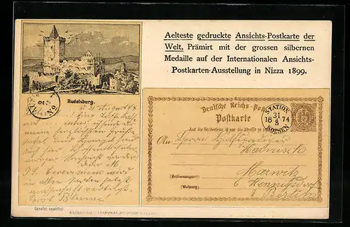 AK Rudelsburg, Älteste gedruckte Ansichts-Postkarte, Ansichtskartengeschichte