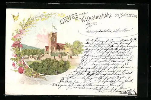 Lithographie Bad Salzbrunn, Schlosshof Wilhelmshöhe