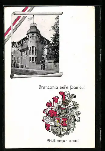 AK Leipzig, Verbindungshaus der Verbindung Franconia, Studentenwappen