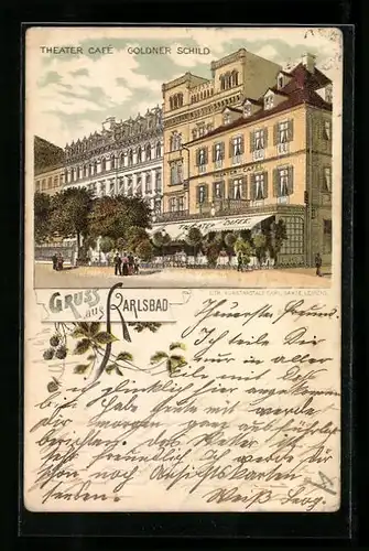 Lithographie Karlsbad, Theater-Café Goldner Schild