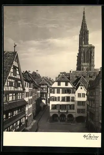 Foto-AK Friedrich Franz Bauer: Strassburg, Blick vom Ferkelmarkt zum Münster
