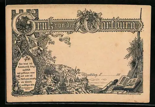 Künstler-AK sign. Christian Peip: Wartburg, Jagdszene, geöffnetes Buch