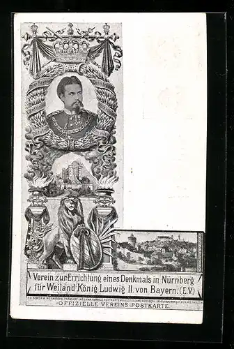 AK Ganzsache Bayern PP20E1: Nürnberg, Verein zur Errichtung eines Denkmals für König Ludwig II.