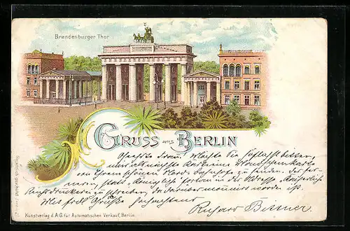 Lithographie PP9F7 /019: Berlin, Brandenburger Thor, Ganzsache