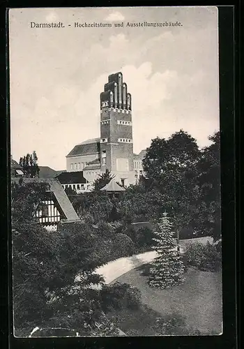 AK Darmstadt, Hochzeitsturm und Ausstellungsgebäude