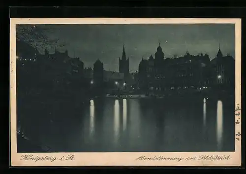 AK Königsberg / Ostpr., Abendstimmung am Schlossteich