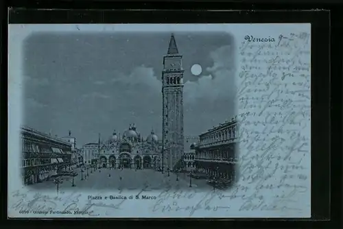 Mondschein-AK Venezia, Piazza e Basilica di S. Marco