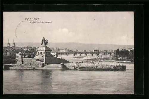 AK Koblenz, Kaiser-Wilhelm-Denkmal am Deutschen Eck