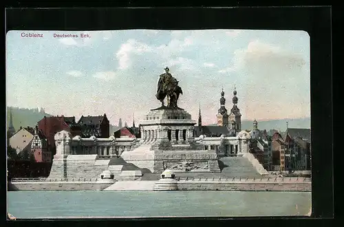 AK Koblenz, Kaiser Wilhelm-Denkmal am Deutschen Eck