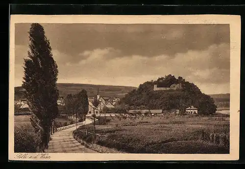 AK Polle / Weser, Ortsansicht mit Kirche