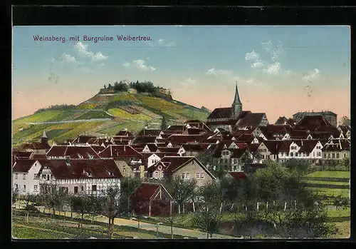AK Weinsberg, Ortsansicht mit Burgruine Weibertreu