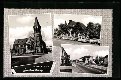 AK Gustavsburg, Kirche und Strassenpartie