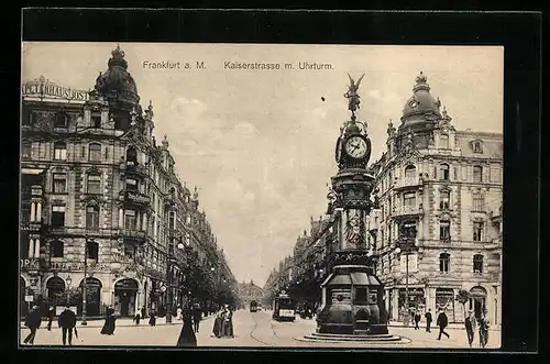 AK Frankfurt a. M., Kaiserstrasse mit Uhrturm