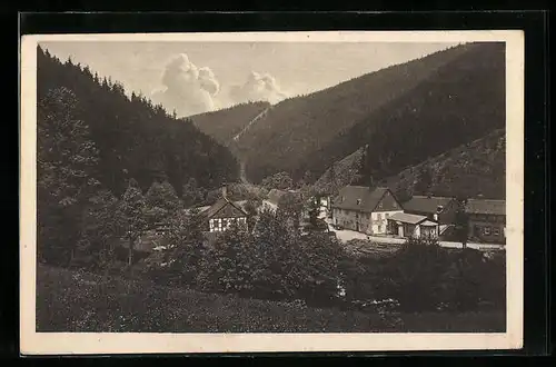 AK Bad Leutenberg, Gasthaus Grünau aus der Vogelschau