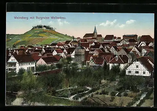AK Weinsberg, Ortsansicht mit Burgruine Weibertreu