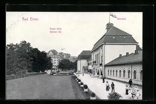 AK Bad Elster, Albertbad und Palast-Hotel Wettiner Hof